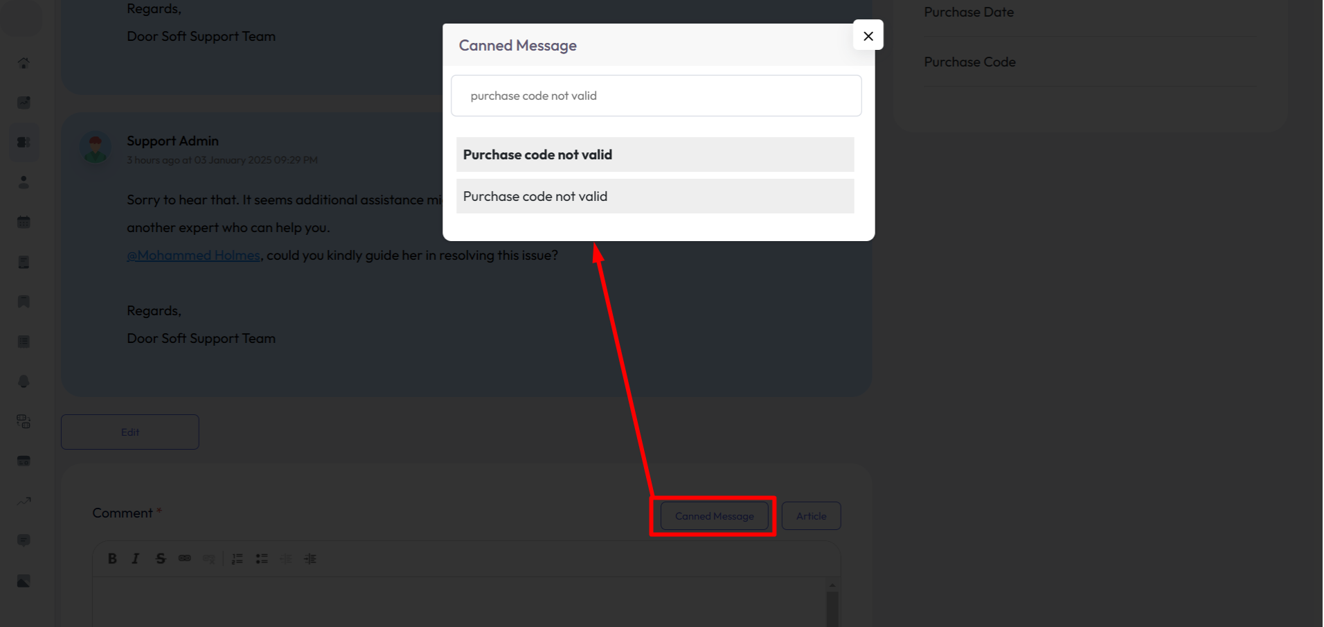 Add Canned Message in Ticket Reply